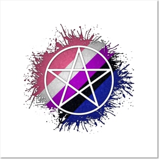 Paint Splatter Gender Fluid Pride Flag Pentacle Symbol Posters and Art